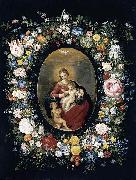 Jan Breughel Virgin and Child with Infant St John in a Garland of Flowers oil